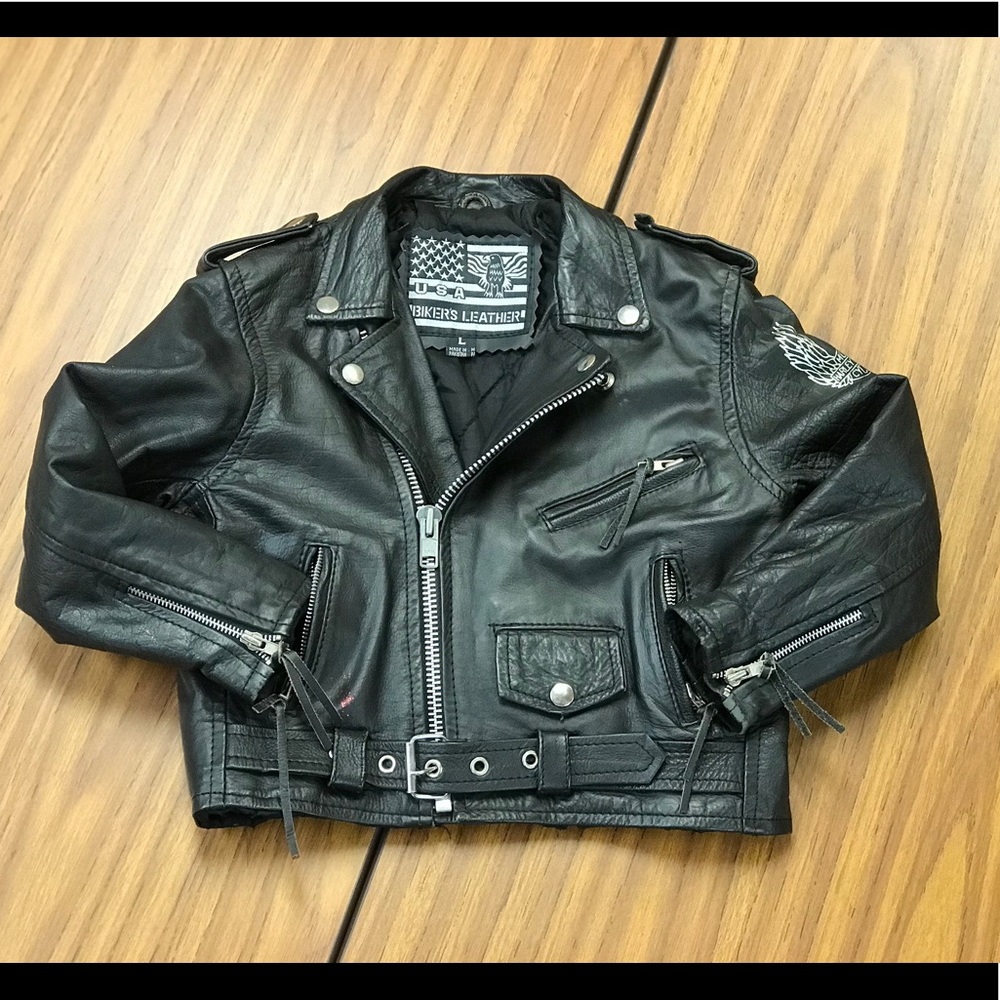 USA Children’s biker black leather jacket w/ HD logo